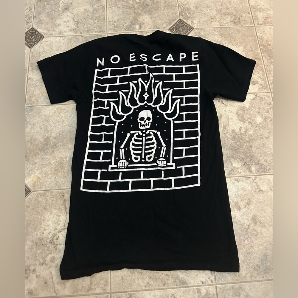 Alstyle Black Tee with Skeleton and Flames “No Escape” Design